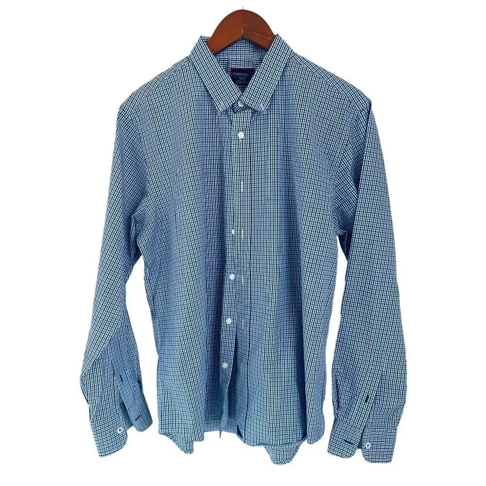 UNTUCKit Cotton Shirt Button-Down Blue Brown Small Check Long Sleeve Size XLarge